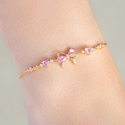 Exquisite Bow Zircon Bracelet/Necklace - Friendship Is Like A Bow Tied Around Each Other,Adjustable Love Knot Pink Zirconia Friendship Bracelet/Necklace4