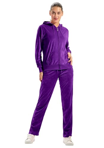 Image of TanBridge 2 Piece Outfits Women's Velour Sweatsuits Long Sleeve Zip Up Hoodie Sweatpants Tracksuits for Women