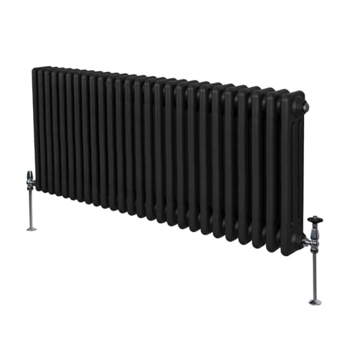 Radiateur Traditionnel à Triple Colonne 600 x 1192 mm, Chauffage Moderne Horizontal en Acier au Carbone Noir Mat, Cuisine Salon Salle de Bain [Brosse,...