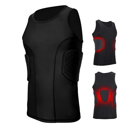 SOONHUA Gepolstertes Fußballtrikot für Herren, gerippt, stoßfest, Silikon, gepolsterte Weste, Shorts, Hose, Sportschutz, Zubehör, Basketball, Schutzausrüstung, Rugby-Tanktop，M
