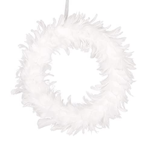 TETHYSUN Weißer Federkranz, 30 cm, natürliche Cocktail-Federkranz, Haustürkranz für Bauernhaus, Wand, Party, Weihnachten, Halloween Dekoration Cover