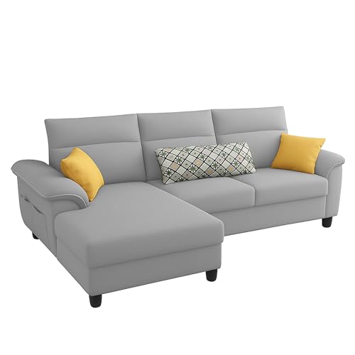 Image of Casaliving Seams LHS 4 Seater L Shape Sofa for Living Room (Grey Fabric) Premium Fabric Sofa