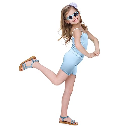Image of Hercicy 8 Packs Toddler Tank Tops Girls and Dance Shorts Toddler Sleeveless Strap Crop Gymnastics Yoga Shorts for Ballet