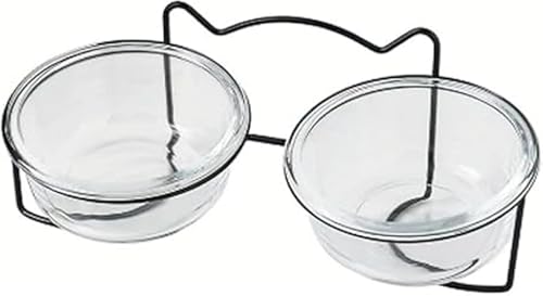 Yatomeペットボウル 猫 えさ 皿 犬 食器 猫 食器 猫 フードボウル 猫 皿 ダイニングテーブル ペット スタンドセット ダイニング フードボール ペット食器 皿ガラス茶碗 ペット スタンドセットきんぞくフレーム (ブラック ゴールド,1個セット/