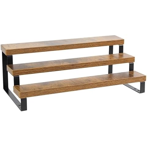 BYCY Wooden Display Risers, 3-Tier Display Stand for Home Decor and Organize, Tiered Countertop Display Shelf for Figures , Makeup,Cupcake , Condiment and Dolls Collection (3 Tier-2.2in) Cover