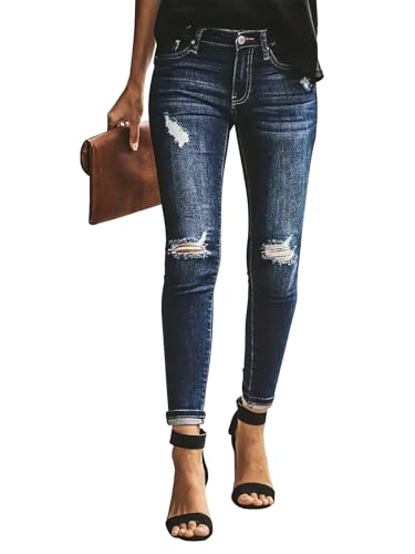 Image of KUNMI Women's Ripped Skinny Jeans Distressed Stretchy Denim Pants