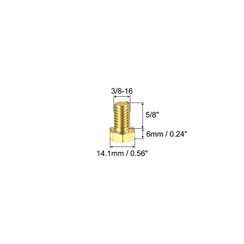 Image of uxcell Brass Hex Bolts, 3 /8-16x5 /8 2pcs Fully Thread Grade 4.8 Solid Brass Hexagon Head Bolt Machine Screws for Machinery