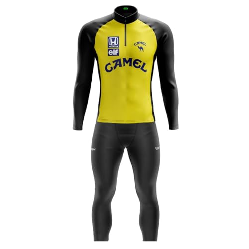 Conjunto de Ciclismo Masculino Camisa Manga Longa Amarela e + Calça Acolchoada Forro GEL Bike Roupa