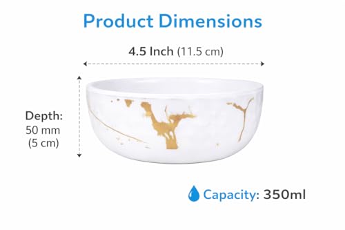 Image of Ariya 4.5 Inch Melamine Soup Bowls Set of 3 (350 ml) | White /Gold | Serving Bowls for Soup, Salad, Noodles, Pasta, Oatmeal | Durable & Stylish Dinnerware for Daily & Special Use