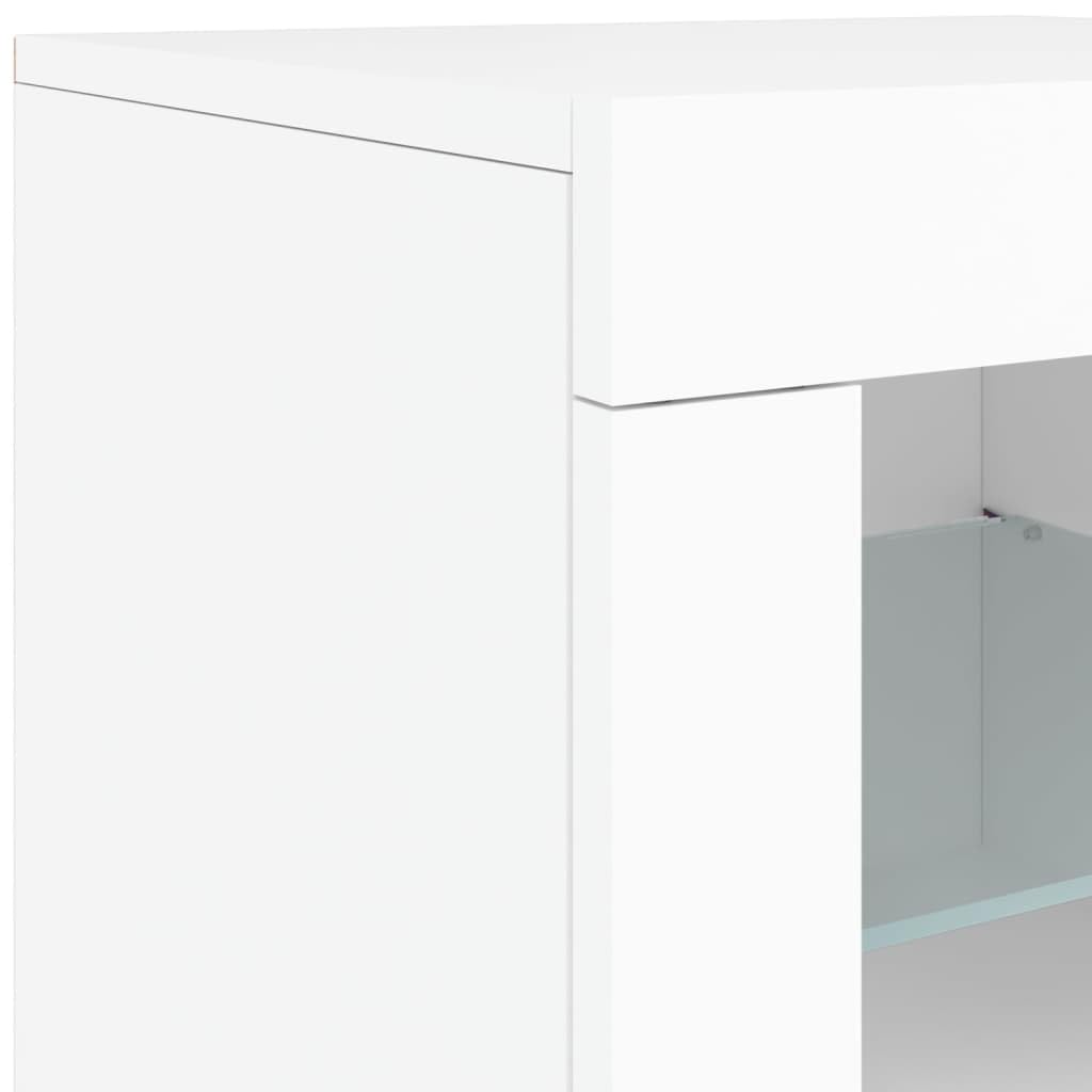 vidaXL Aparador con Luces LED, Armario Auxiliar de Almacenaje, Aparador de Comedor, Mueble Decorativo para Salón Pasillo Cocina, Blanco