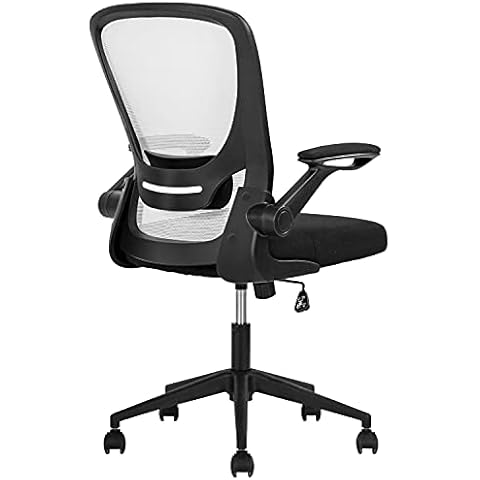 Tyyps Computer Chair Ergonomic Chair Home Office Flip Chair Mesh Mid Back Adjustable Chair Swivel Rolling Executive Task Chair with Lumbar and Armrest Mid Back Task Chair for Home Office Study, White Cover