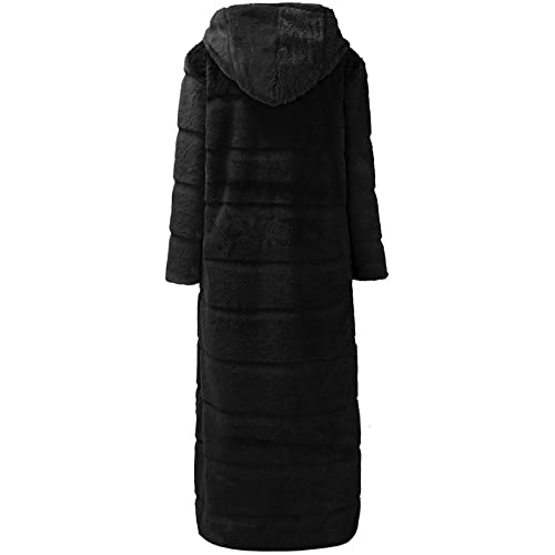 Women Faux Fur Winter Coats Comfort Warm Maxi Length Outerwear Open Front Long Cardigan Overcoat Hooded Fuzzy Jacket4