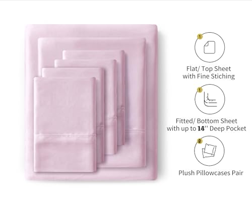 Lanest Housing Silk Satin Sheets, 6-Piece Queen Size Satin Bed Sheet Set with Deep Pockets, Cooling and Soft Sheets Queen - Pink