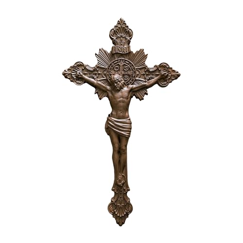 BGCOPPER Saint Benedict Crucifix Wall Cross Wooden Jesus Cross for Wall Catholic Crucifix for Wall St Benedict Cross Wall Decor for Home Easter (10 Inch)
