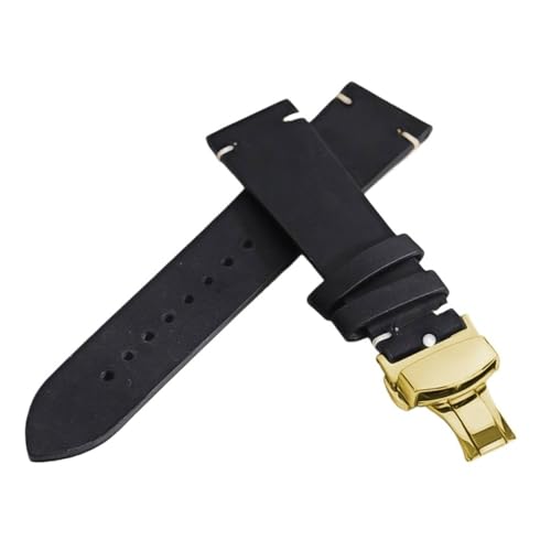 Bracelet de montre en cuir vachette vintage HuanJ à boucle papillon 18-24mm