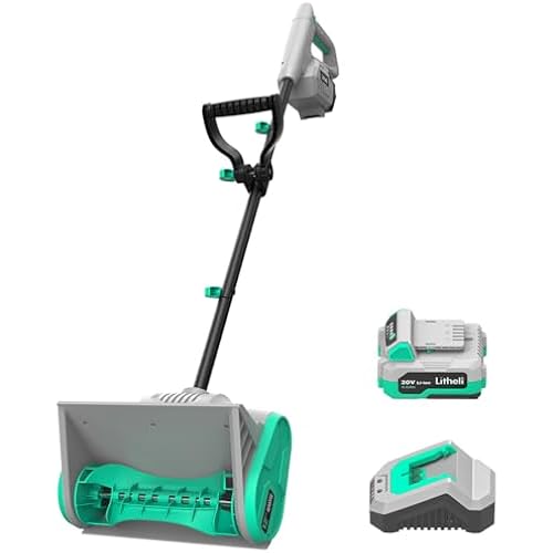 Litheli Cordless Snow Shovel, 20V 12-Inch Battery Powered Snow Thrower, Battery Snow Blower with Auxiliary Handle, with 4.0Ah Li-ion Battery & Charger