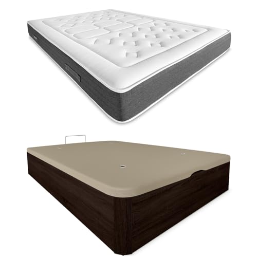 DUÉRMETE ONLINE - Pack Colchón Viscoelástico Bio Nature Grosor 24cm + Canapé Madera Abatible Gran Capacidad | Color Wengue 90 x 190