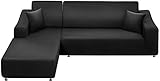 LA MEACK Sofa Slipcover 3 Seats +3 Seats,Sectional Couch Covers 2-Piece, L-Shaped Sofa Covers Furniture Protector Stretch Couch Slip Cover with 2 pcs Pillow Covers , Black