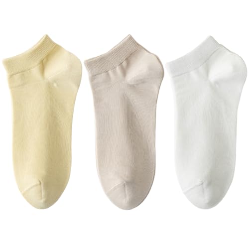 Calcetines cortos de algodón transpirable para mujer, para todas las estaciones, informales, para todas las estaciones, Blanco/amarillo/marrón claro, 1 par, One Size Short