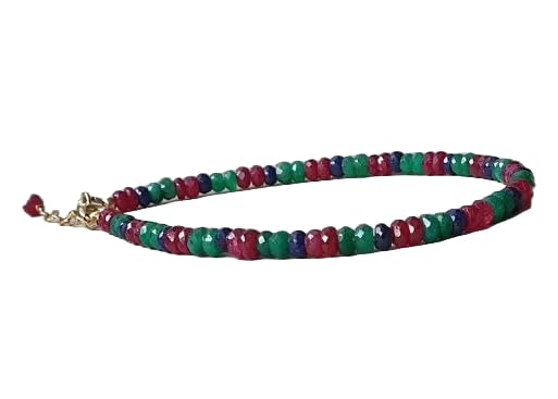 Bracelet saphir et émeraude en argent 925 rondelle 3mm bijou minimaliste