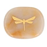 Thumb Worry Stone, Gold Dragonfly Carving Healing Crystal Quartz Palm Stone Meditation Gift for Reiki Meditation Balancing (Type 1)