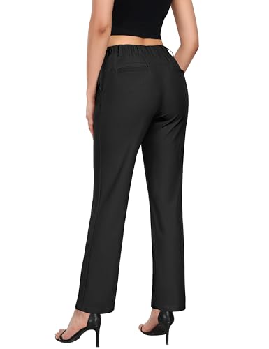 Little Donkey Andy Women's Stretchy Straight Leg Dress Pants Business Casual Elastic Waist Cropped Work Pants with Pockets3