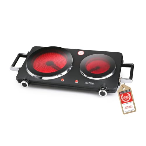 TZS First Austria - placa vitrocerámica infrarrojos doble | Compatible con todo tipo de ollas | Placas 22 cm y 16,5 cm | Calentamiento rápido, regulación continua | Camping, mudanza, apartamento