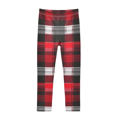 Plaid Black Red Girls Leggings,Workout Leggings for Girls Toddler Athletic Legging Size for 3-10T