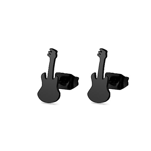 ステンレススチール製エレキギタースタッドピアス(女性・男性兼音楽愛好家向けギフトジュエリー)(ブラック)