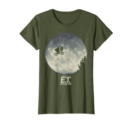 E.T. Infamous Flying Bike Scene Silhouette Logo T-Shirt, Women, Olive Green, X-Large