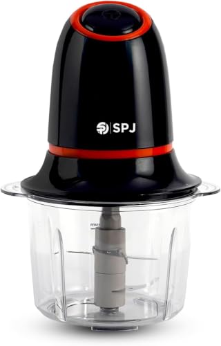 SPJ 1.2L Vertical Glass Chopper/Mixer/Grinder, Electric Meat Chopper, 1.2L Stainless Steel Bowl, Vegetable Grinding, 300W Multi Chopper for Meat, Color - BLACK & ORANGE, MVCU-BL12L01, 1 Yr Warranty
