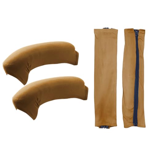 Image of HOKIPO 'SereneSolids' 140 GSM Armrest Covers for Office Chair (Zipper Style), 1 Pair, Camel (AR-5934-CML)