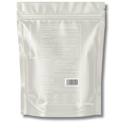 Knochenbrühe Pulver vom Weiderind [200g] - 20 Portionen - ca. 81% Kollagen - ca. 95% Protein Pulver - Aus Schweden, abgefüllt in Deutschland - Ohne Zusätze - Bone Broth - halal zertifiziert
