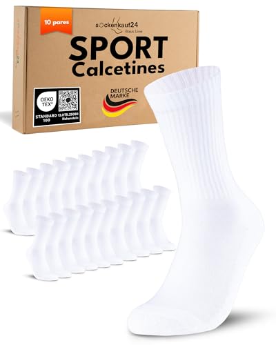 sockenkauf24 10 Pares Calcetines Deporte Mujer Tenis Algodón Transpirable Acolchado Crew Socks Blanco 35-38