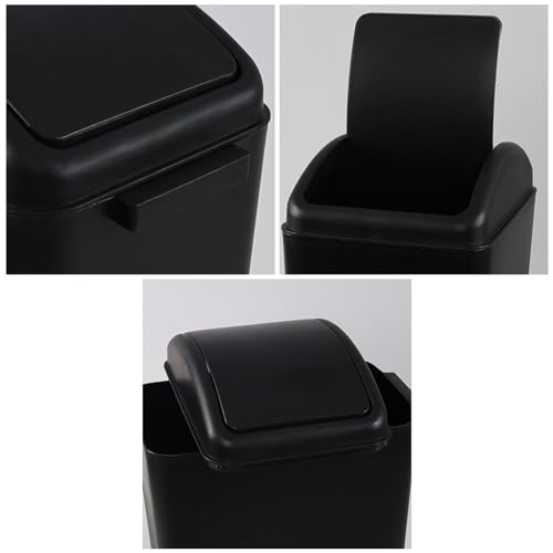 Image of 4.5 Gallon Plastic Swing Lid Trash Can, Swing-Top Trash Bin, Black | Small Slim Garbage Can, Waste Basket with Lid