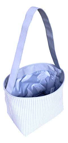 SONA G DESIGNS Seersucker Medium Fabric Easter Basket Bucket Tote Bag (Blue - Monogram)3