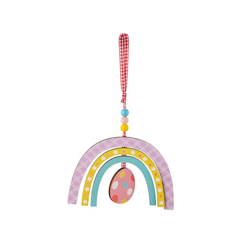 Adornos para colgar en la puerta, diseño de enanos de madera con cuentas de arco iris, placa de puerta de feliz Pascua 2023