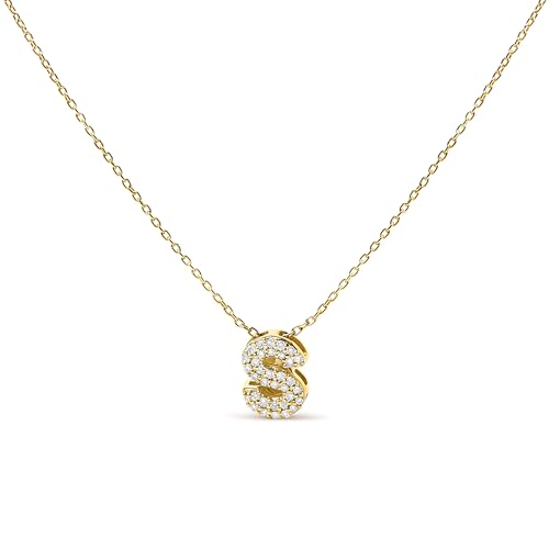 10K Yellow Gold Diamond Accent "S" Initial Bubble Pendant Necklace