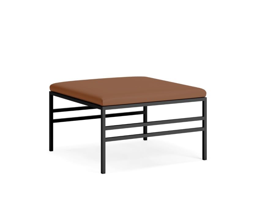 OGFC 64902 Large Vanity Stool/Bench, Cushion Vanity Chair, Dressing Makup Stool Bench, Vanity Seat for Bedroom, Living Room, Bathroom Ottoman - Black Frame with Brown Cushion