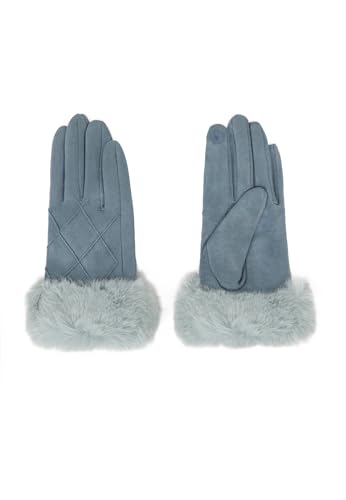 QUEEN HELENA Guantes de invierno de ante con pelo suave cálidos y elegantes para mujer G03-1, azul claro, Talla única