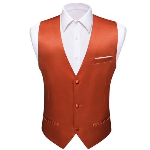 Image of Barry.Wang Vest for Men Business /Leisure Dress Suit Vests V-neck 2 Pockets Wedding Party Tuxedo Satin Waistcoat