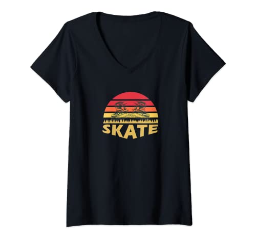 Mujer Roller Skating Retro - Patines en línea Camiseta Cuello V