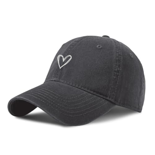 Pairxily Gorra de béisbol vintage bordada con corazón desgastado, ajustable, para mujer, de perfil bajo, unisex, de algodón, Gris profundo, Talla única