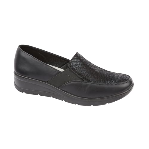 Comfort Ladies Imitation Croc Slip on Wedge Shoe with Twin Elasticated Gusset Sizes 3-8 (Black, UK Footwear Size System, Adult, Women, Numeric, Medium, 6)
