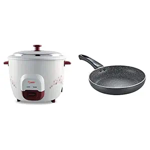 Prestige PRWO 1.8 Litre Red Colour Rice Cooker + Prestige Omega Deluxe Granite Fry Pan, 240mm, Black (36305)