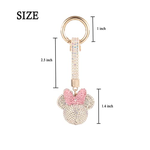 Cute Crystal Keychain For Women And Girls, Handmade Keychain Accessories With Bling Rhinestones, Fashionable Key Purse Backpack Handbag Car Charms (Pink Bowknot) #TOP1