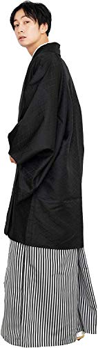 Kyoetsu Men's Japanese Kimono Haori Hakama 3 Piece Set With Kamon Family Crest (X-Large, Black(Without Kamon)) #TOP1