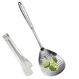 Stainless Steel Skimmer Spoon, Kitchen Strainer Ladle, Frying Skimmer Spoon, Ergonomic Handle Spoon, Stainless Steel Frying Spoon, Strainer Spoon With Clip, Home Cooking Skimmer, Durable Kitchen