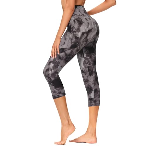 GAYHAY High Waisted Capri Leggings for Women - Soft Slim Yoga Pants for Running Cycling Workout No Pockets Small-Medium B-tie-dye Black