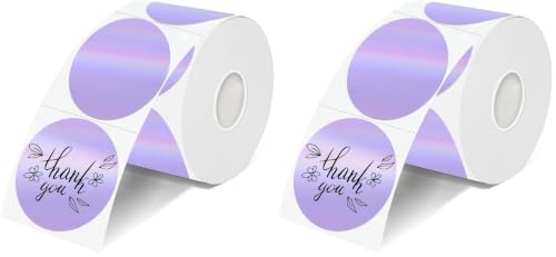 Starziwen 2 Inch Round Holographic Thermal Labels, Waterproof Direct Thermal Stickers, Self-Adhesive Circle Label for Small Business DIY Logo QR Code, Purple (200 Pcs/Roll) (Pack of 2)